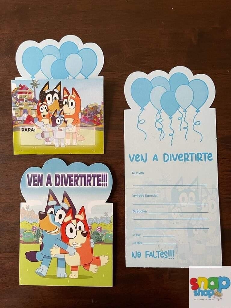 Paquete 10 invitaciones Bluey 
