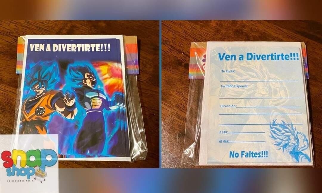 Paquete 10 invitaciones Dragon Ball
