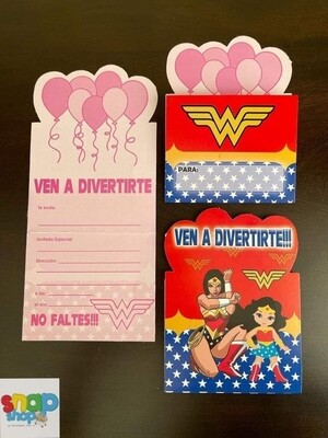 Paquete 10 invitaciones Mujer Maravilla 
