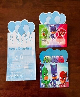 Paquete 10 invitaciones Pj Mask