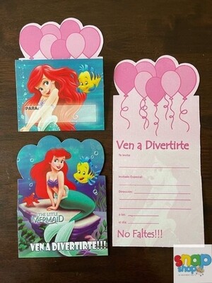 Paquete 10 invitaciones troqueladas Sirenita Ariel