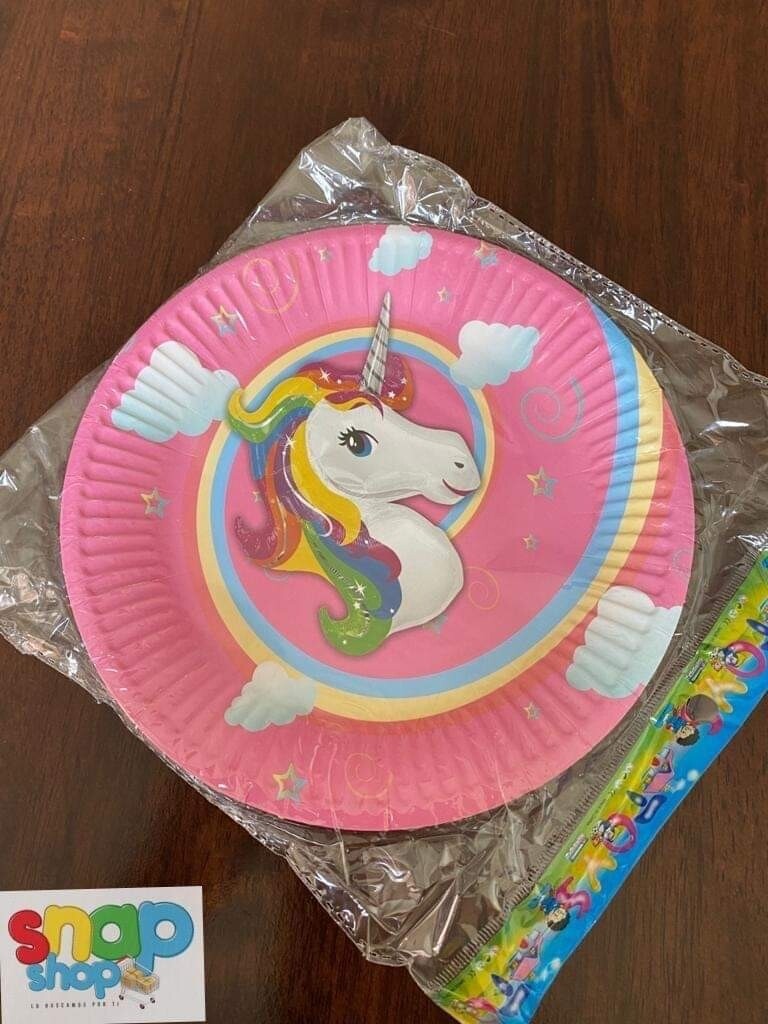 Paquete 10 platos redondos Unicornio