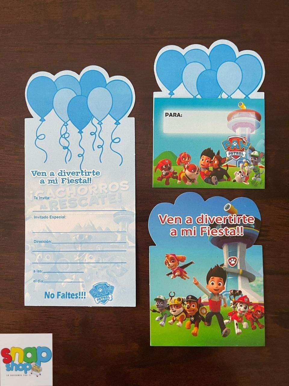 Paquete 10 invitaciones Paw Patrol