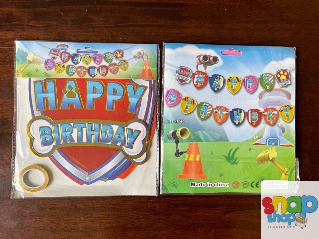 Letrero Feliz Cumpleaños Cuadrado Paw Patrol 