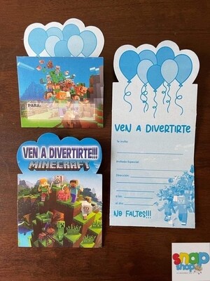 Paquete 10 invitaciones Minecraft 