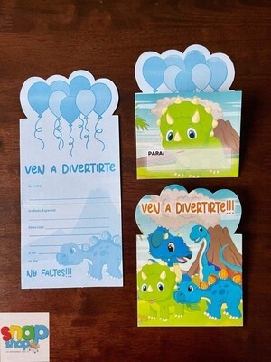 Paquete 10 invitaciones Dinosaurio Infantil