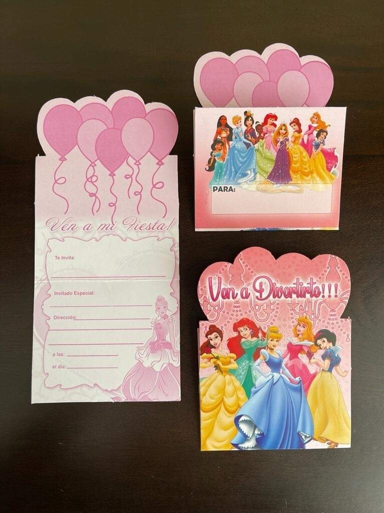Paquete 10 invitaciones troqueladas Princesas
