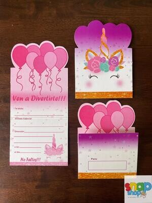 Paquete 10 invitaciones troqueladas Unicornio