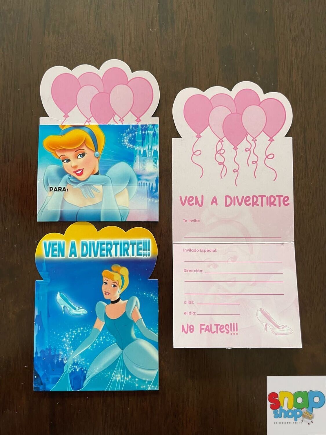 Paquete 10 invitaciones Cenicienta