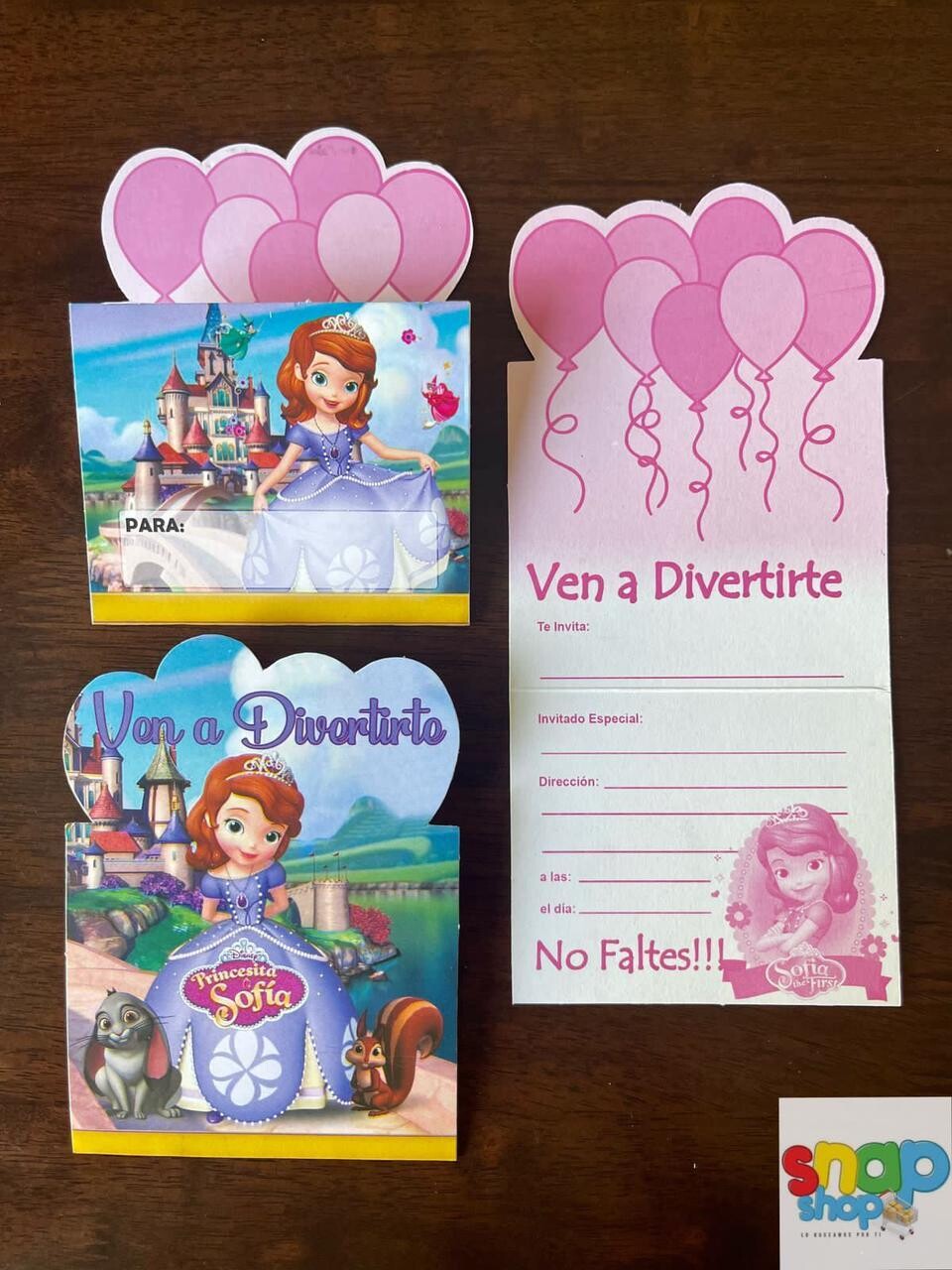 paquete de 10 invitaciones Troqueladas princesa Sofía