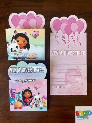 Paquete 10 invitaciones troqueladas casa de Gabby
