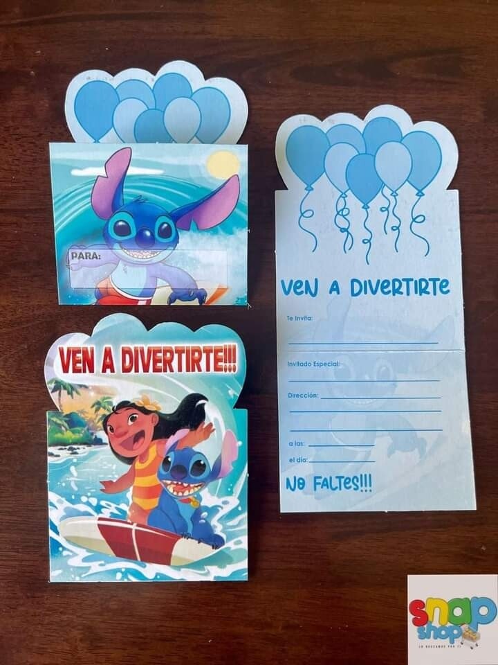 paquete 10 invitaciones troqueladas Stitch