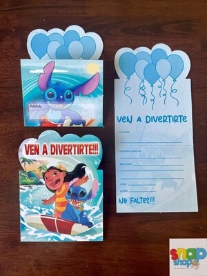 paquete 10 invitaciones troqueladas Stitch