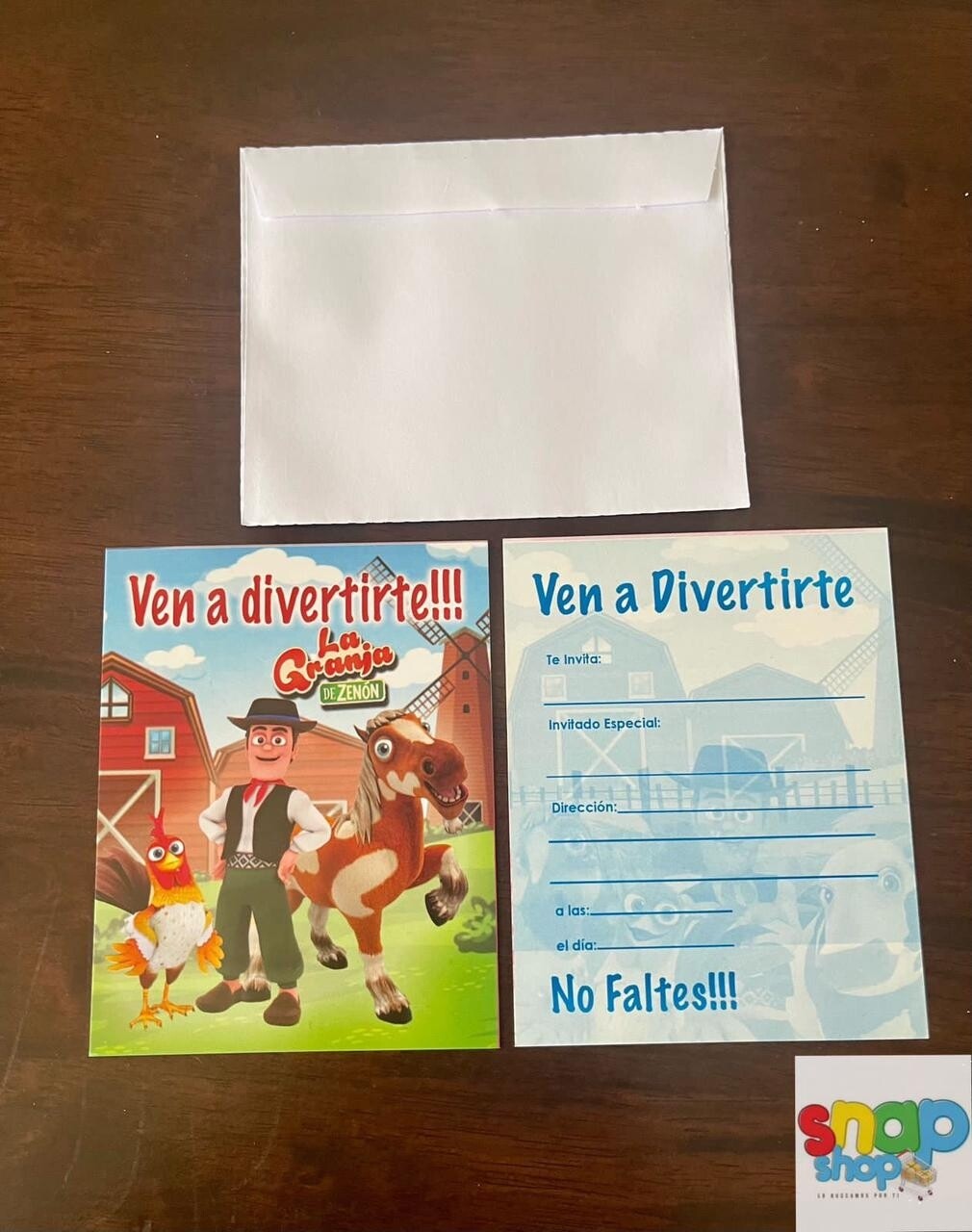 Paquetes de de 10 invitaciones la  granja de zenon