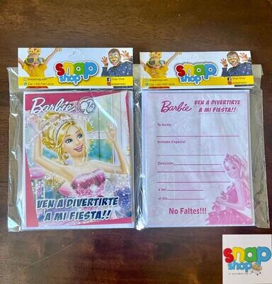 Paquete 10 invitaciones Barbie