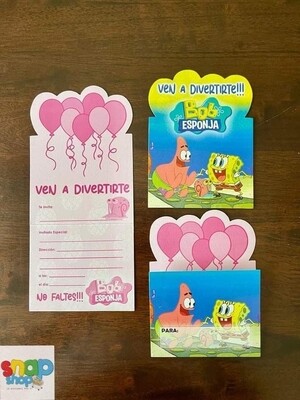 Paquete de 10 tarjetas de invitación Bob Esponja 