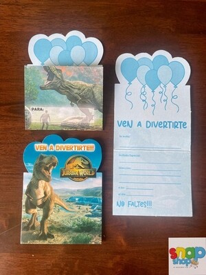 Paquete de 10 invitaciones troqueladas Jurassic Dinosaurio 