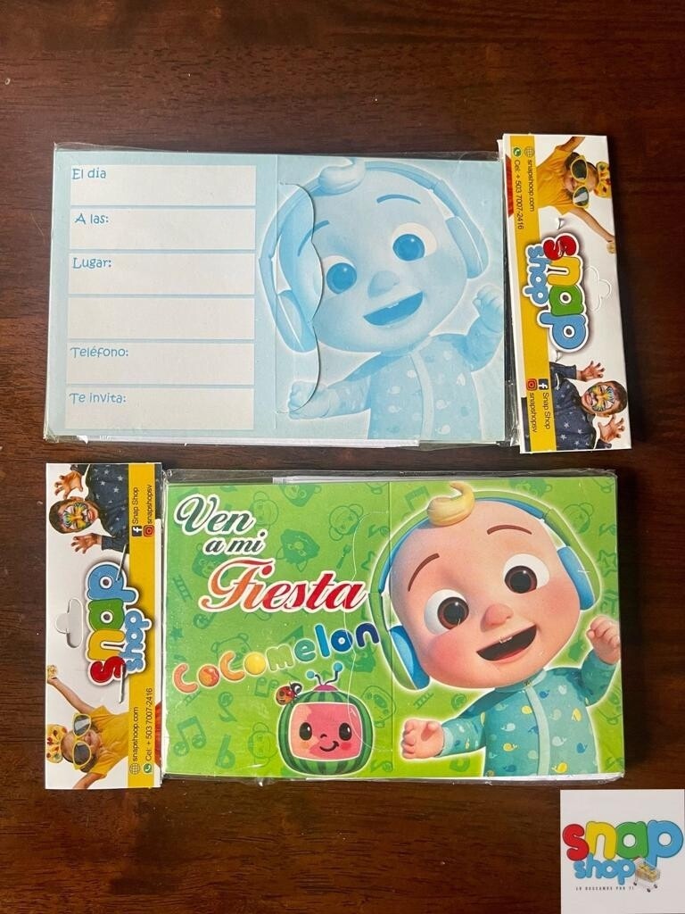 Paquete de 10 invitaciones Cocomelon 
