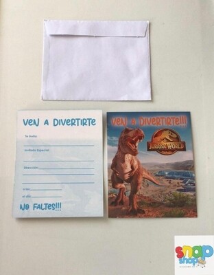 Paquete de 10 invitaciones Jurassic cuadrada Dinosaurio 
