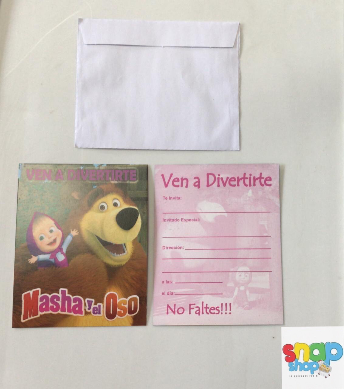 Paquete 10 invitaciones Masha y el oso