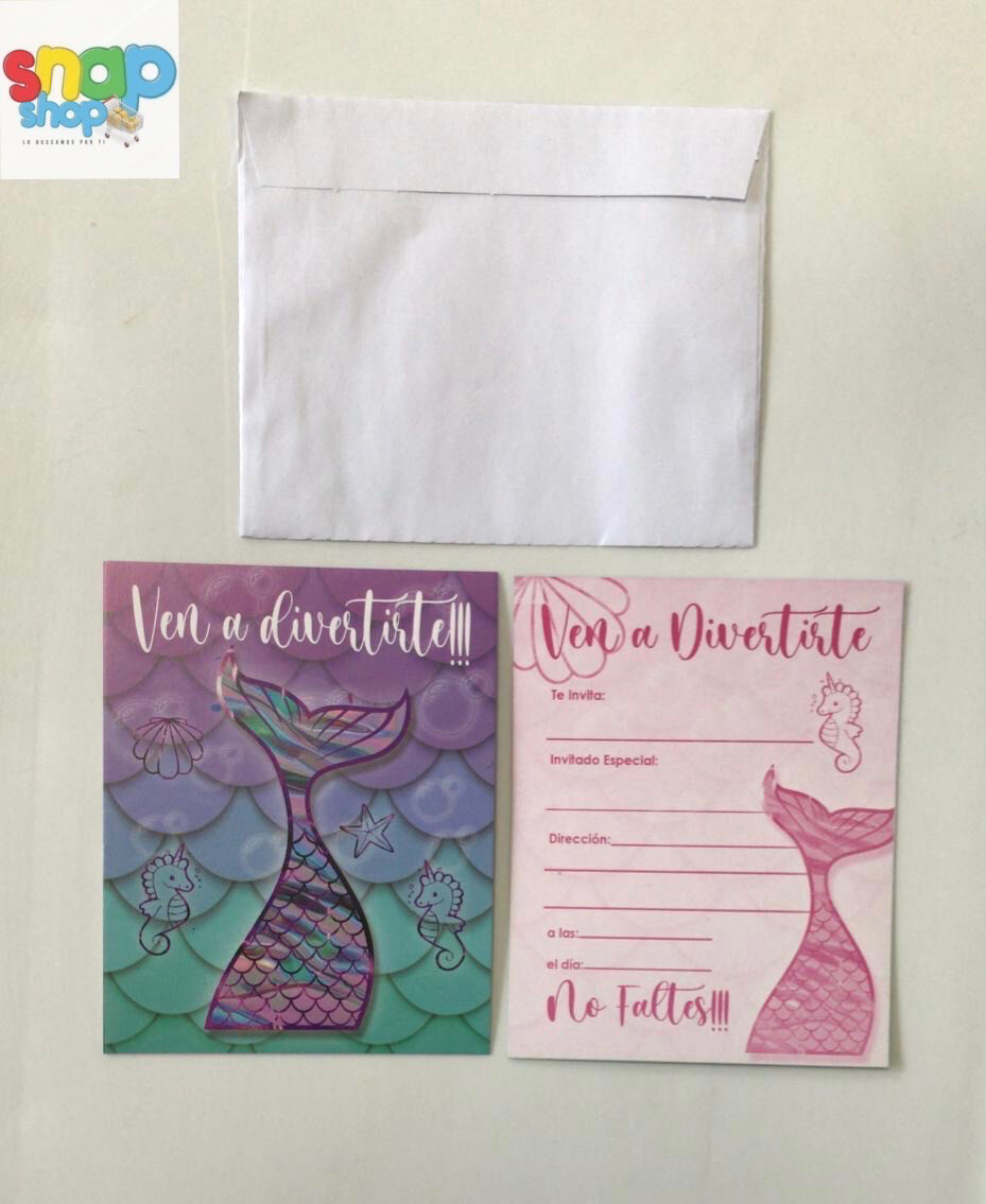 Paquete 10 invitaciones Cola de sirena