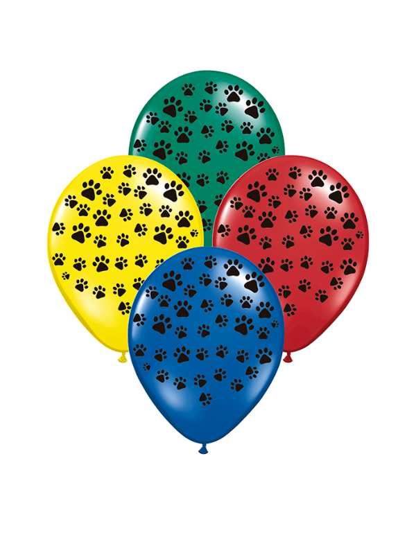 Paquete de 24 globos látex de colores huellas 🐾