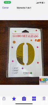 Globos de # del 0 al 9 color Dorado
