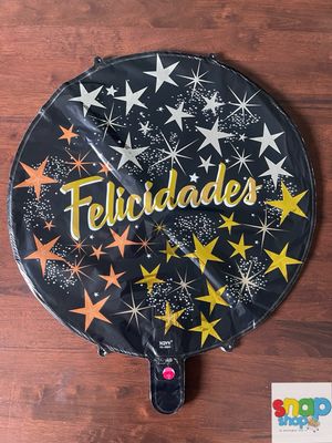 Globo metálico Felicidades negro 18”