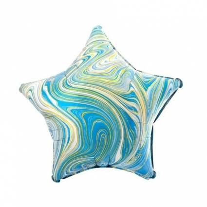 Globo estrella marmoleado celeste con verde 18”