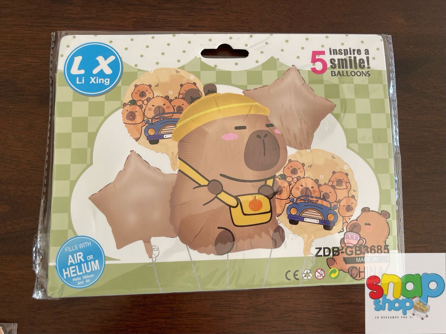 Set de 5 globos CapiBara con Mochila amarilla