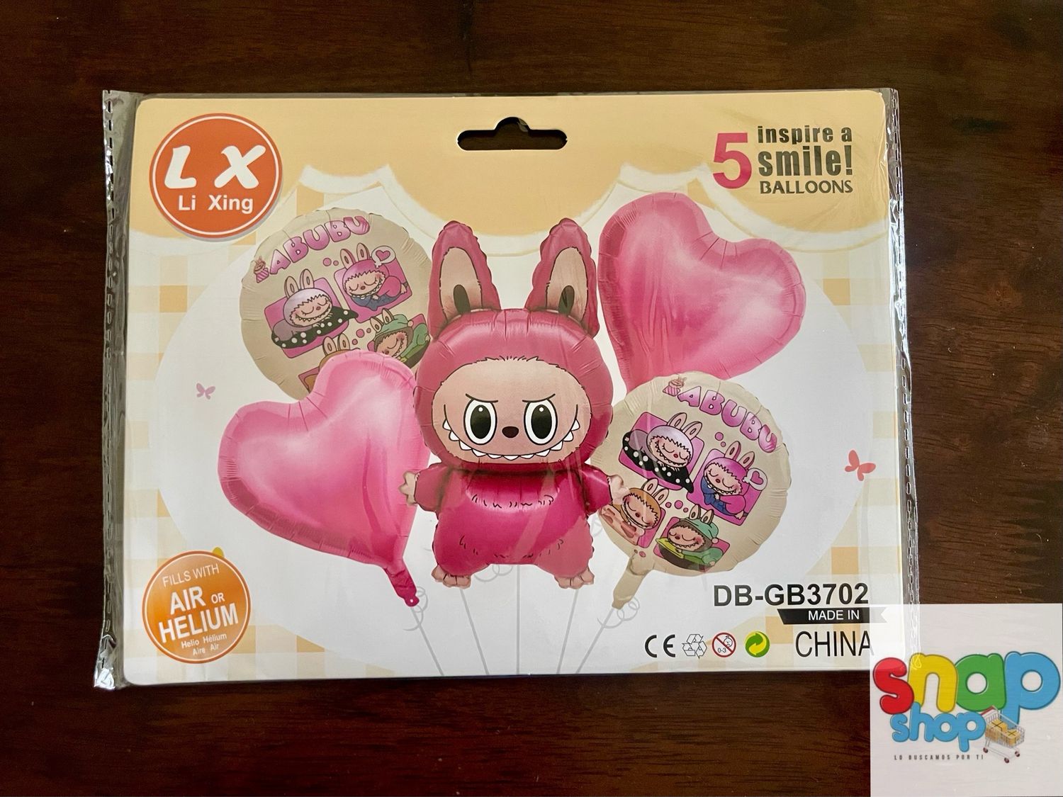 Set de globos Labubu corazón rosado