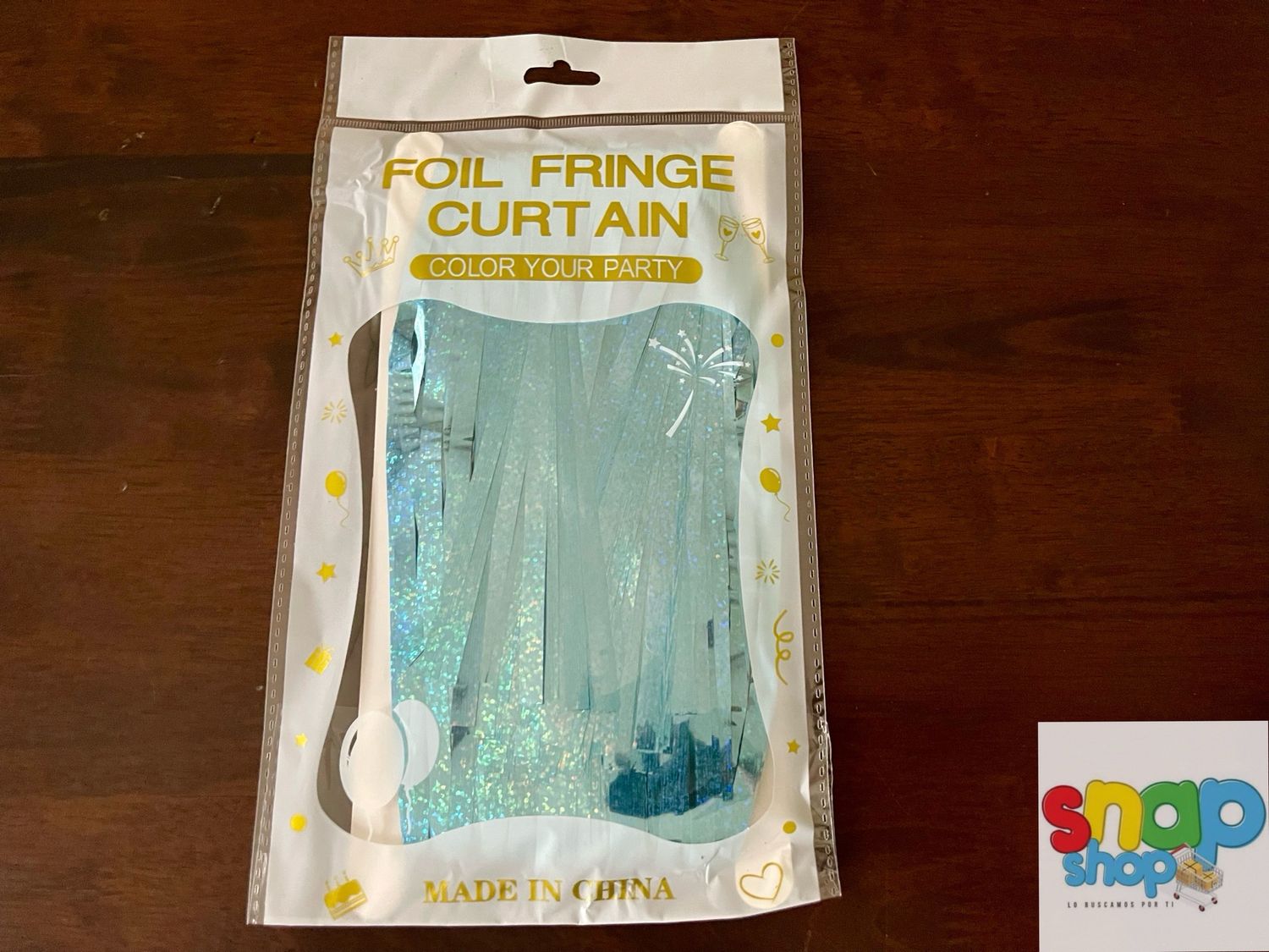 Cortina celeste de tiras con destellos