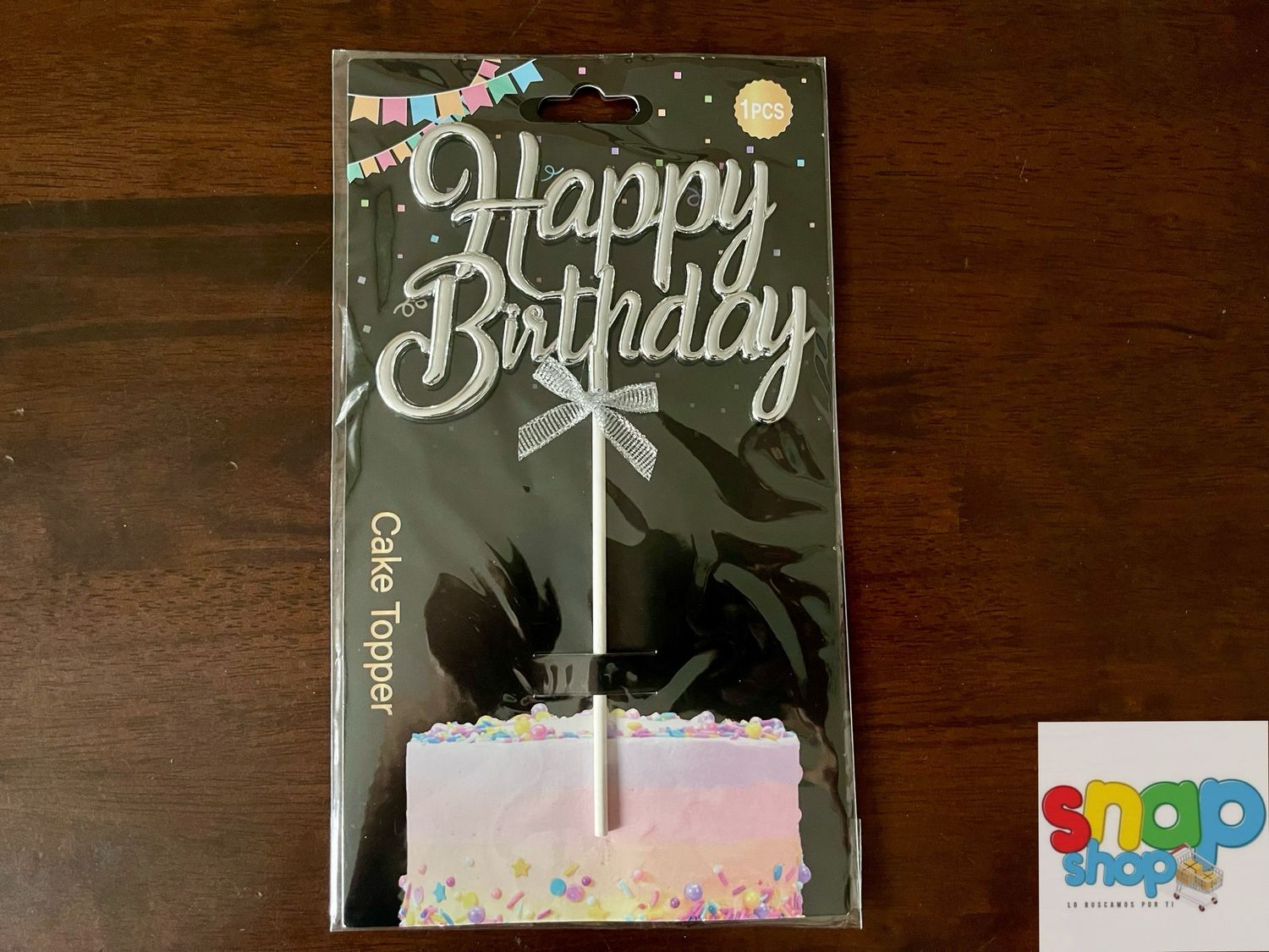 Cake Topper Happy Birthday plateado