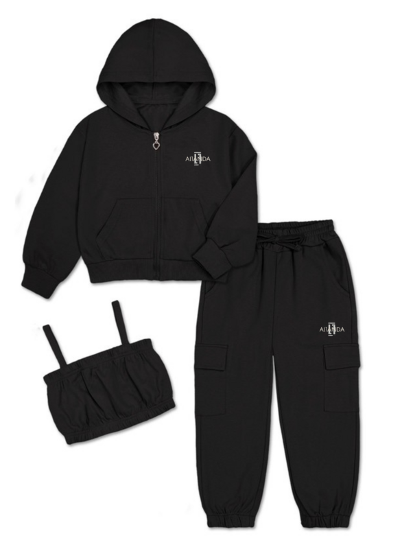Girls 3 pc Active Set W/Zip Hoodie &amp; Cargo Pants