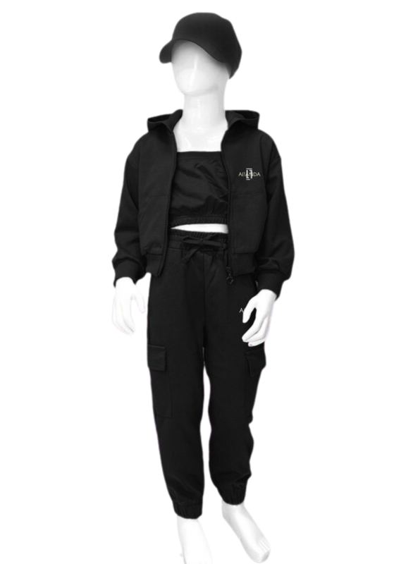 Girls 3 pc Active Set W/Zip Hoodie &amp; Cargo Pants