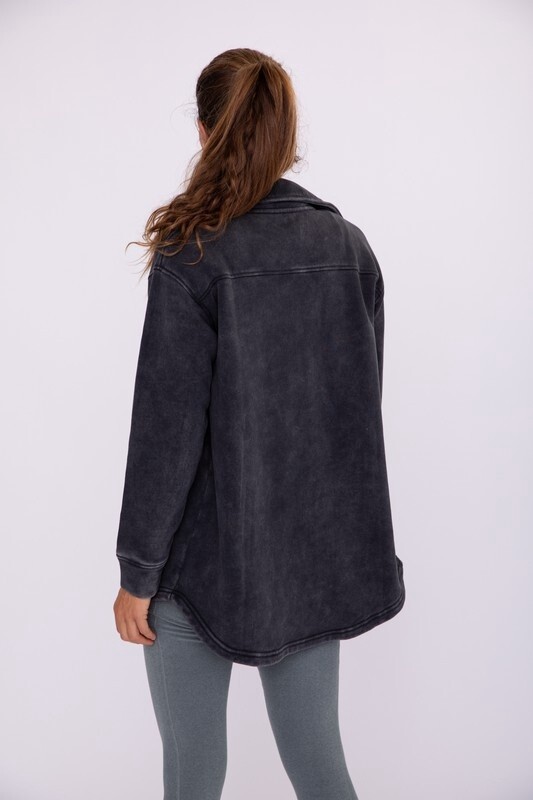 Womens Snap Shacket - Washed Black