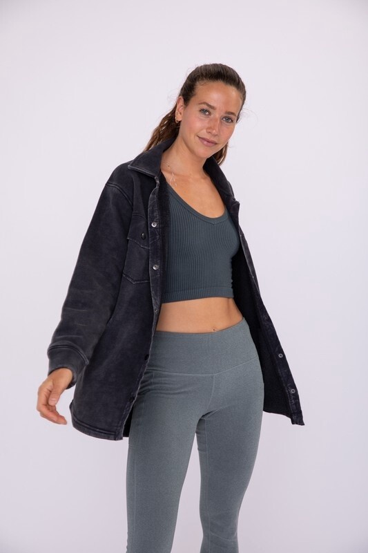Womens Snap Shacket - Washed Black
