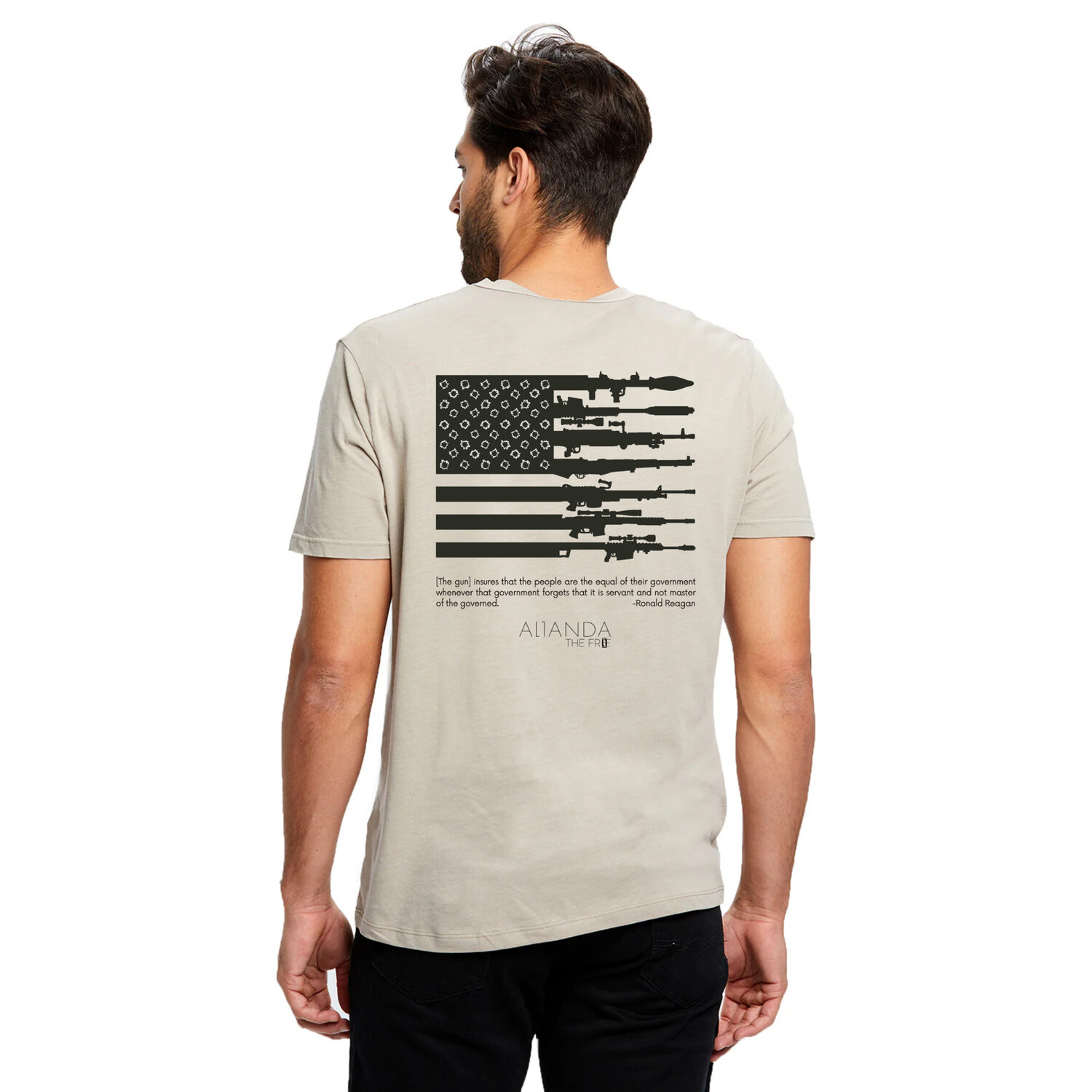 Mens Premium Supima Cotton Crew - Gun Flag, Colour: Buff, Size: S