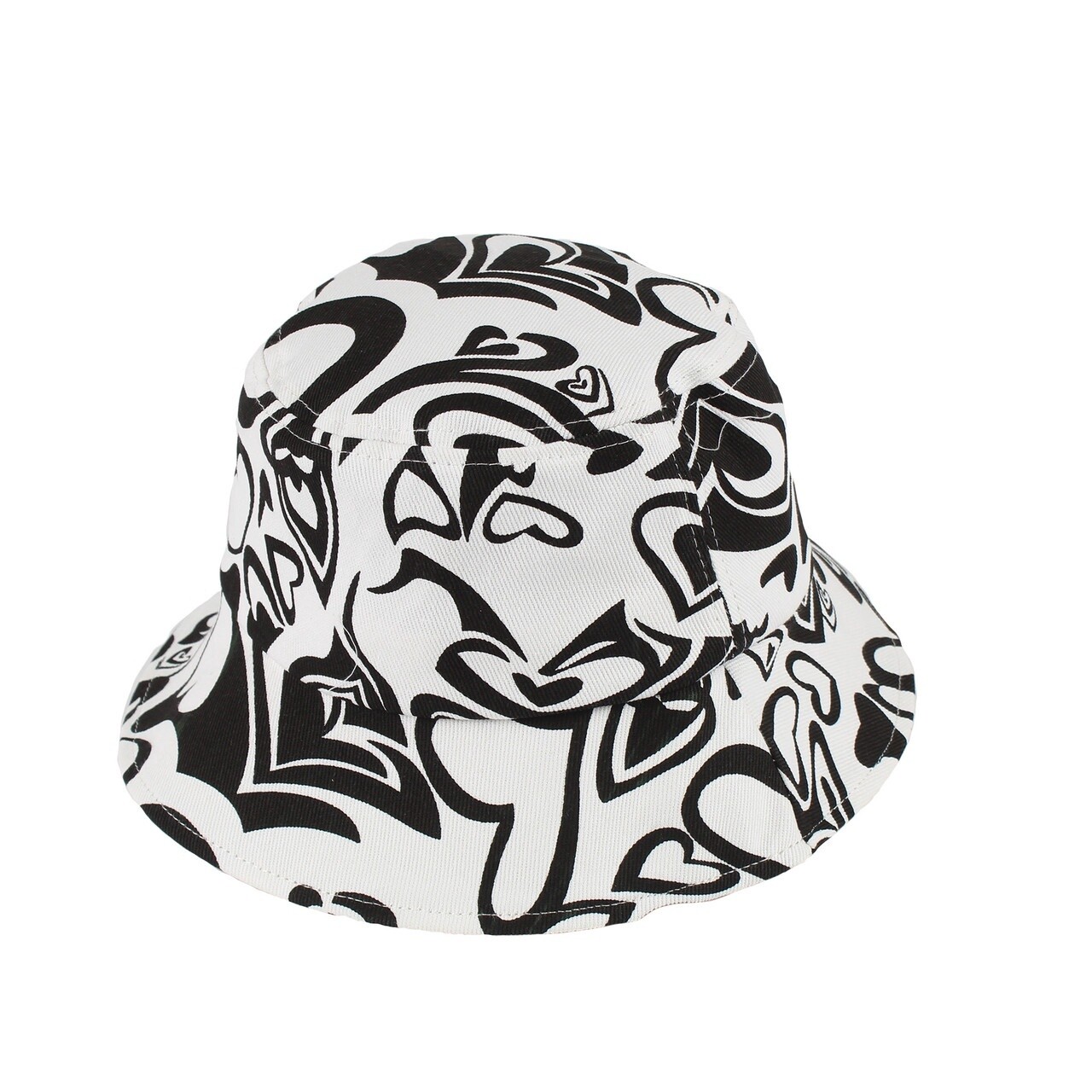 Heart Design Bucket Hat, Size: O/S, Colour: Black/White