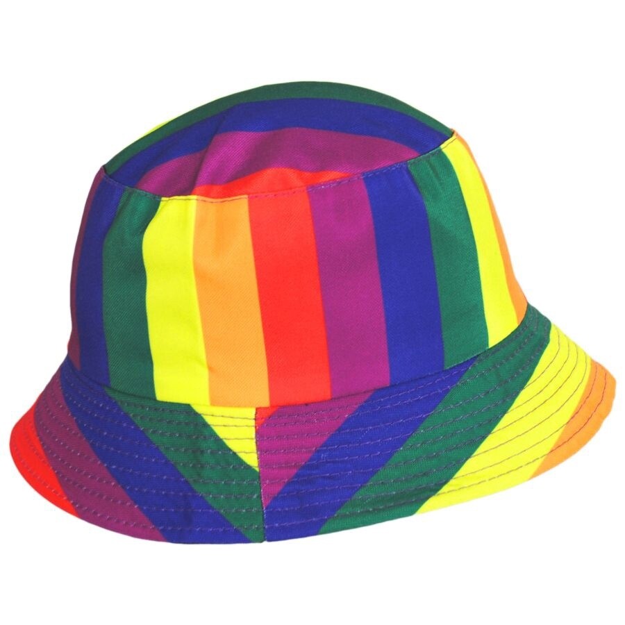 Rainbow Striped Cotton Reversible Bucket Hat, Size: O/S