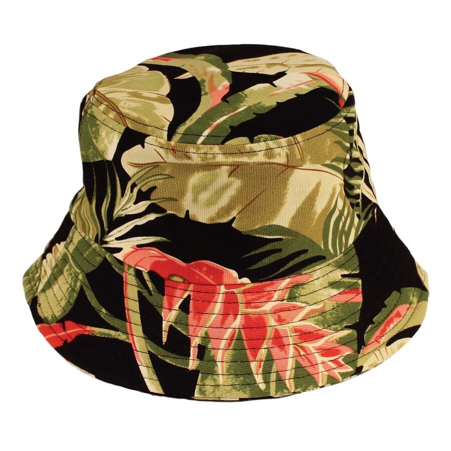 Hawaiian Print Cotton Bucket Hat, Size: O/S, Colour: Black