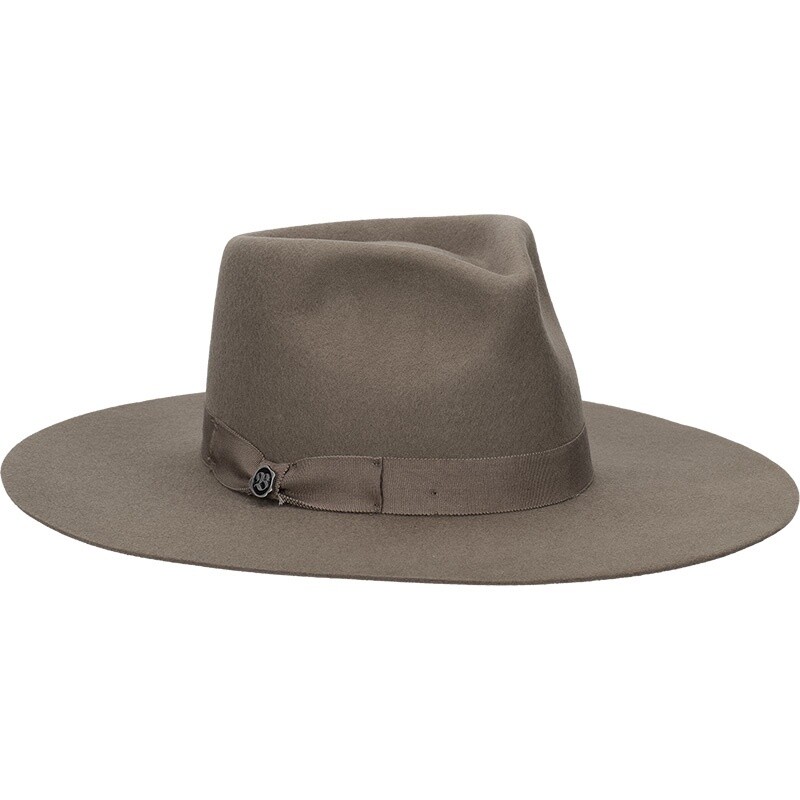 Celebration Wool Felt Pinch Crown Flat Brim Hat, Size: O/S, Colour: Taupe / Brown