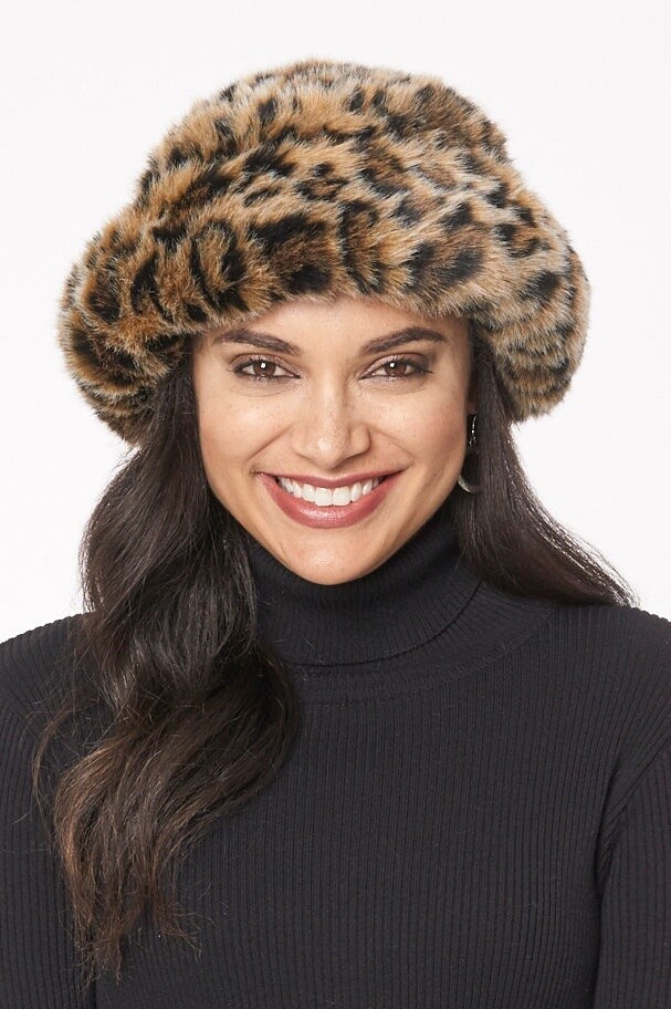 Josephine Faux Fur Hat, Size: O/S, Colour: Safari Leopard