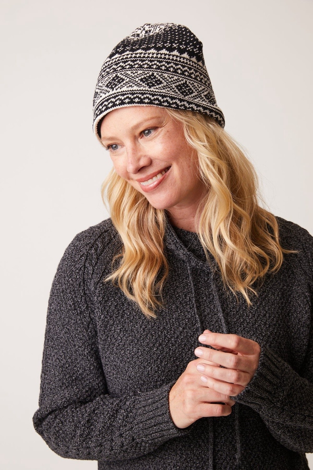 Fairisle Beanie, Size: O/S, Colour: 1UK Black/Natural
