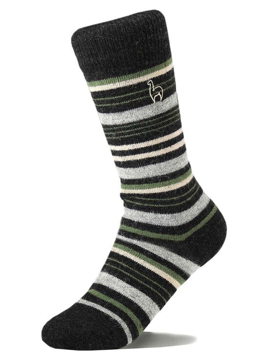 Alpaca Socks - Stripe, Size: Small, Colour: Moss