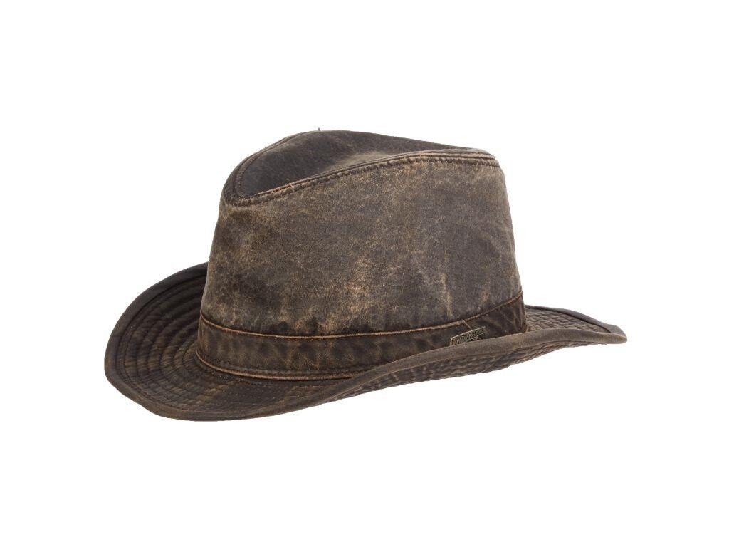 Crystal Skull Weathered Cotton Fedora, Colour: Dark Brown, Size: Small