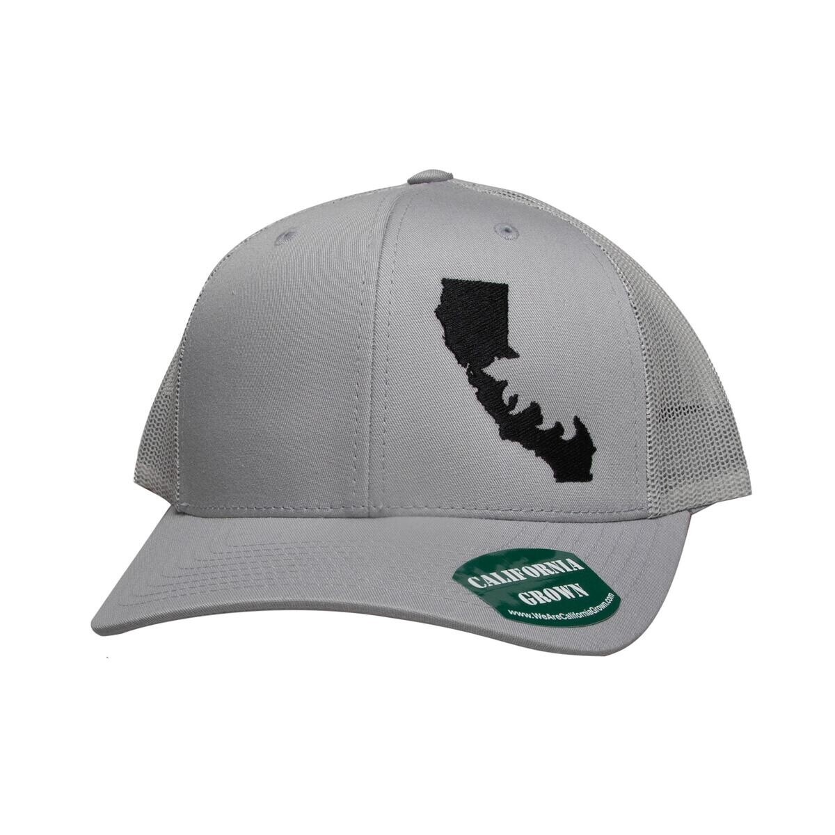 Silhouette Logo - Black Thread on Silver with Silver Mesh - Curved Bill Trucker (6 Panel)