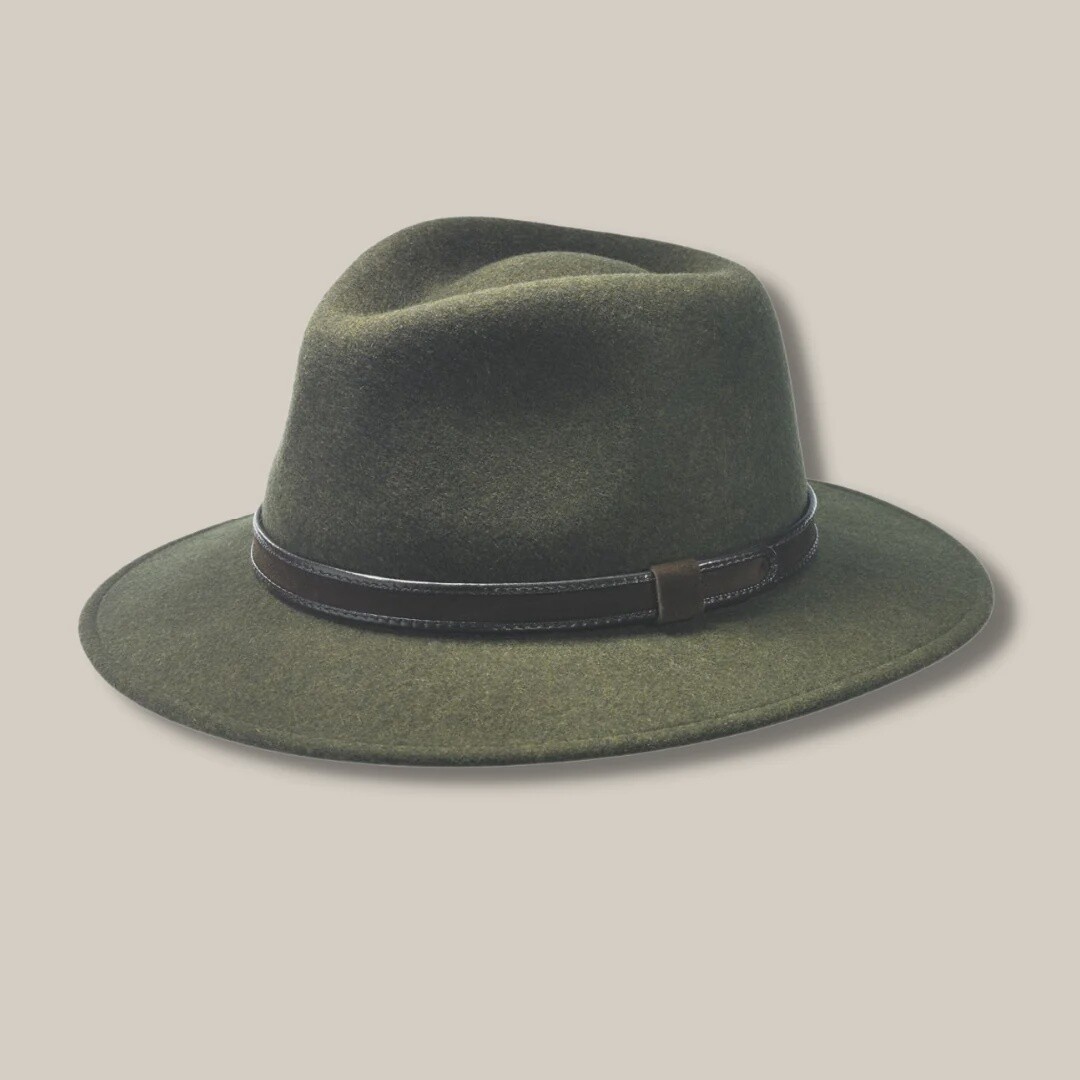 Hiker Wool Felt Teardrop Crown Hat, Colour: Olive, Size: Small
