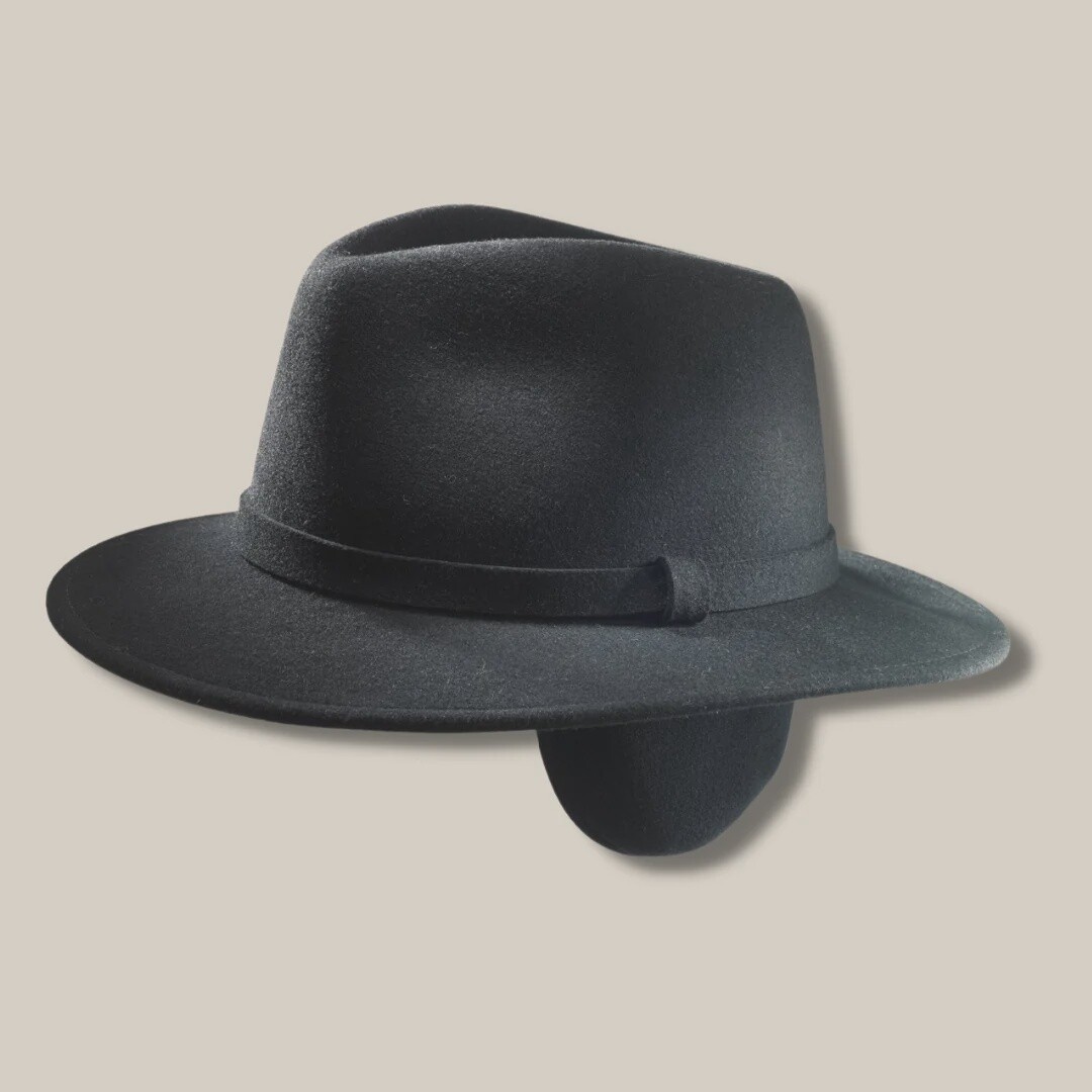 Slope Crushable Wool Felt Hat w/ Earflaps, Colour: Brown, Size: Small