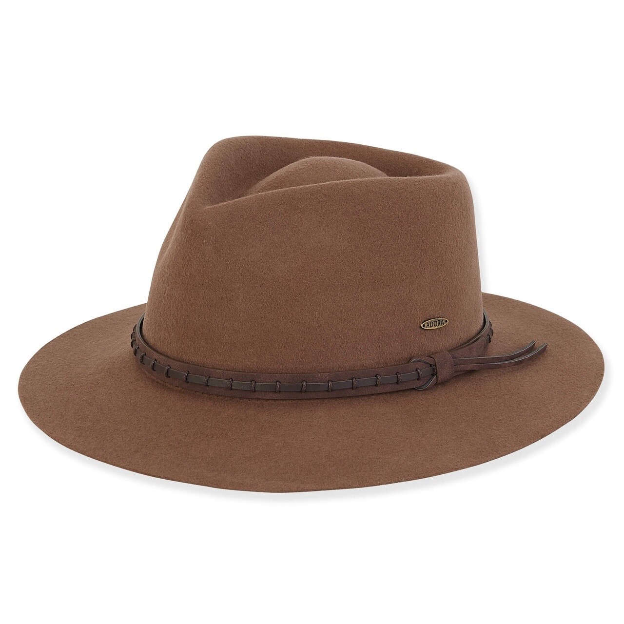 AD1388 Women&#39;s Wool Felt Safari Faux Leather Trim, Size: O/S, Colour: Brown
